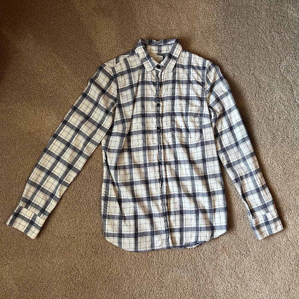 J Crew Button Up Blue White Plaid Shirt Size XS